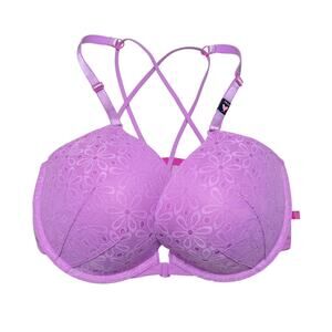 Victoria's Secret Sexy Tee Strappy Back Push-Up Bra Front Close Orchid Pink 34DD